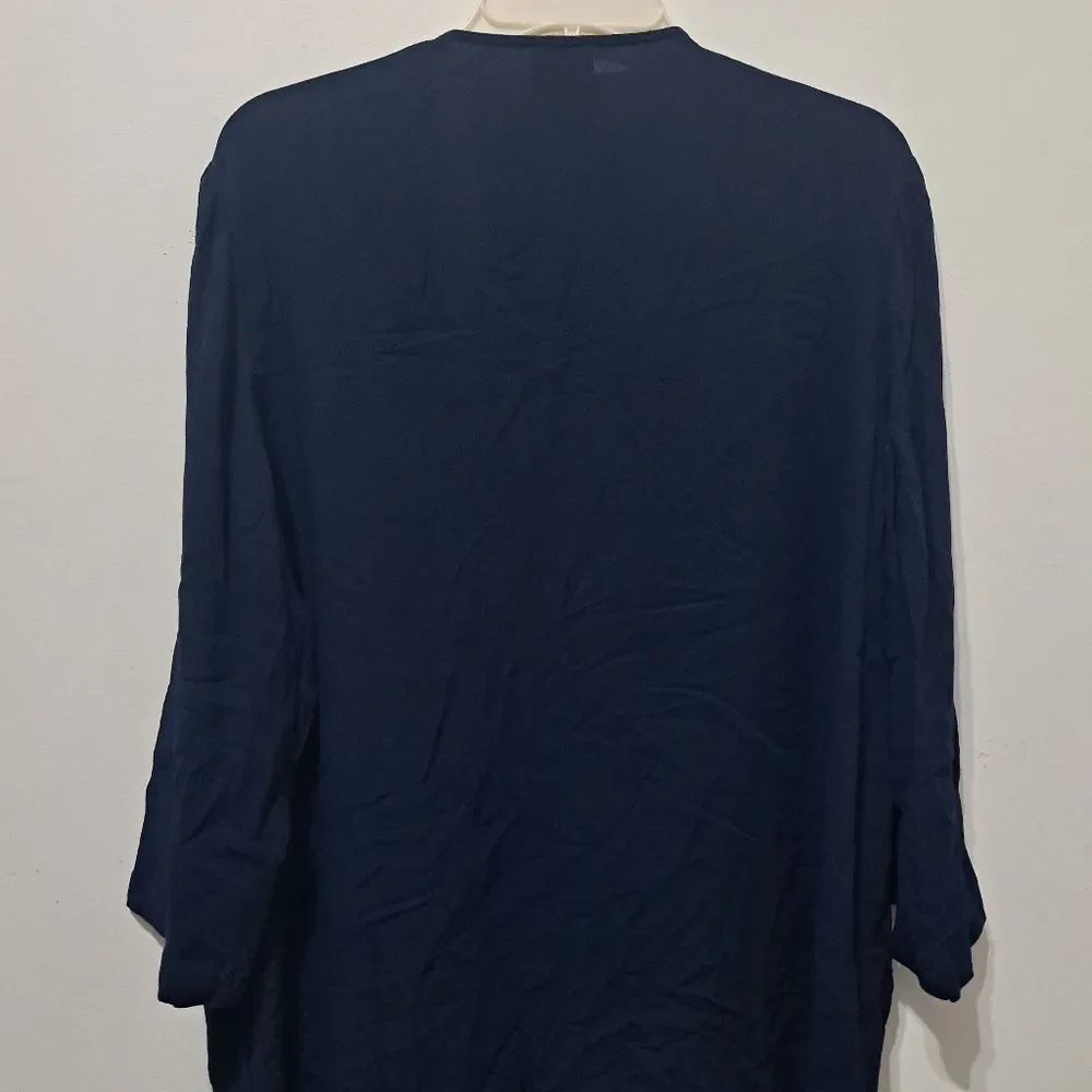 Chico's Floral Embroidery Pattern Crinkle Open Front Cardi Jacket Midnight Sz 2